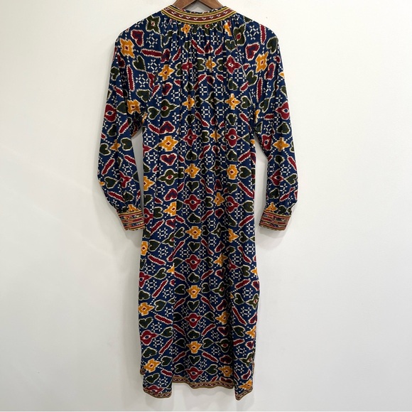 Sezane Robe Glorina Midi Dress in Candy Multicolor Ikat Print Embroidered Trim - Picture 5 of 16